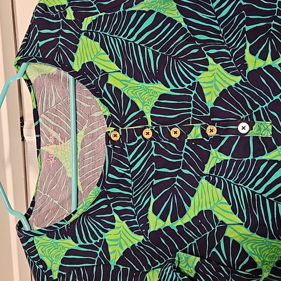 Lilly Pulitzer Womens Porter Shirt Green Blue Under The Palms Henley Size Small - Picture 7 of 10